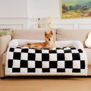 FUNNY FUZZY Pet Couch Covers for Sofa, Large Couch Cover for Dogs Washable Cream Square Plaid Pet Bed Mat for Furniture Protector Sofa Cover for Pets, Large, Black 39.0"L x 33.5"W x 6.3"Th