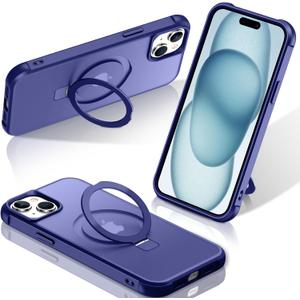 STERKER Magnetic Stand Ring Compatible with iPhone 15 Plus Case [Military Grade Drop Plustection][Compatible with Mag-Safe] Kickstand Slim Matte Case for iPhone 15 Plus Phone 6.7", Blue