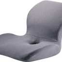 Ergonomic Memory Foam Cushion with Lumbar Support, Anti-Slip One-Piece Design for Office Chair, Car & Wheelchair Light Grey