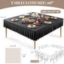 Wish Care Black Spandex Tablecloths for 60x60 Inch Square Tables, Stretch Fitted Table Clothes with Pleated Ruffle Skirt for 60 Table, Wrinkle Free and Elastic, for Party Kitchen Home Dining