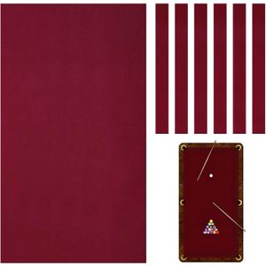 Mixweer Billiard Cloth 8.53ft Pool Table Felt with 6 Cloth Strips Pre Cut Pool Table for Home Clubs Bars Indoor Sports Game (Red)