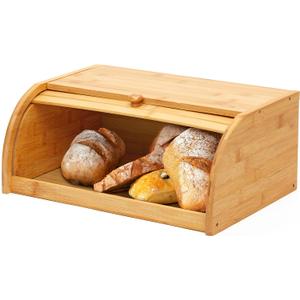 ROYALHOUSE Natural Bamboo Roll Top Bread Box Kitchen Food Storage - Assembly Required