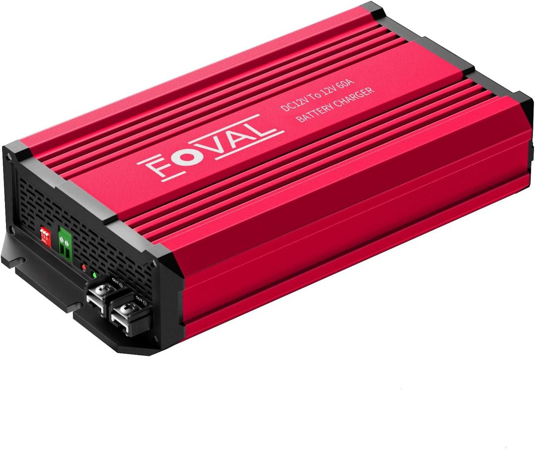 FOVAL 12V 60A DC to DC Charger, 800W Ultra-Fast Battery Charger for LiFePO4, Lead-Acid, AGM, Gel, and Lithium - Multi-Stage Charging for RVs, CVS, Trailers, Boats and Trucks