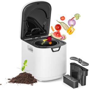 Electric Kitchen Composter, 3L Indoor Smart Compost Bin Countertop Food Waste Compost Machine, 4-6H Fast Compact Food Recycler with Low Noise, Odorless, Auto-Clean, White