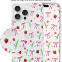 Jusy Compatible with iPhone 11 Pro Max Clear Case with Design, for Women Girly Cute Bow Phone Case Soft TPU Shockproof Protective for iPhone 11 Pro Max - Strawberry Bow