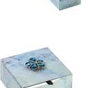 Glass Jewelry Box for Women, Marble - Patterned Handmade Jewelry Organizer Box with Crystal Badge, Jewelry Holder For Earring, Ring, Necklace, Bracelets, Gift Box for Christmas Day (Small)