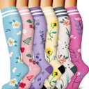 Bluemaple 6 Pack Copper Compression Socks for Women and Men Circulation-Best Support for Medical, Running,Nursing,Athletic (Small-Medium, D-assorted11-flowers)