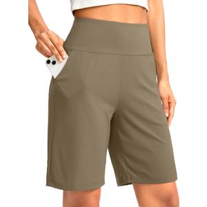 G Gradual Women's Bermuda Long Shorts with Pockets High Waisted Knee Length Shorts for Women Walking Athletic Workout (Medium, Dark Khaki)
