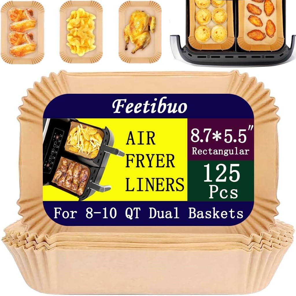 parchment paper for air fryer,8.7 * 5.5inch rectangle air fryer liners disposable,125pcs non-stick airfryer liners rectangle free of bleach, compatible with 8-9 Qt baskets