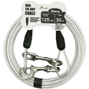 Petest 30ft Reflective Tie-Out Cable for Heavy Dogs Up to 125 Pounds (125lbs30ft, Black & Silver)