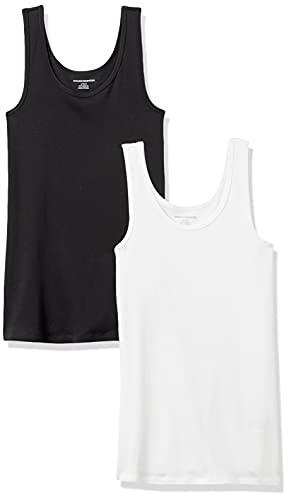 Amazon Essentials Women's Slim-Fit Scoop Neck Tank Top, Pack of 2, Black/White, Medium
