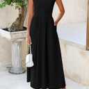 PRETTYGARDEN Women's 2025 Summer Casual Long Dresses Cap Sleeve Patchwork A Line Flowy Modest Elegant Homecoming Maxi Dress (Black, XL)