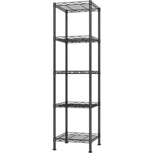 HOMEFORT Storage Shelves, 5-Wire Shelving, Metal Shelving Unit Adjustable Storage Shelves Rack for Kitchen, Pantry, Bathroom, Black, 11.4" W x 11.4" D x 46" H
