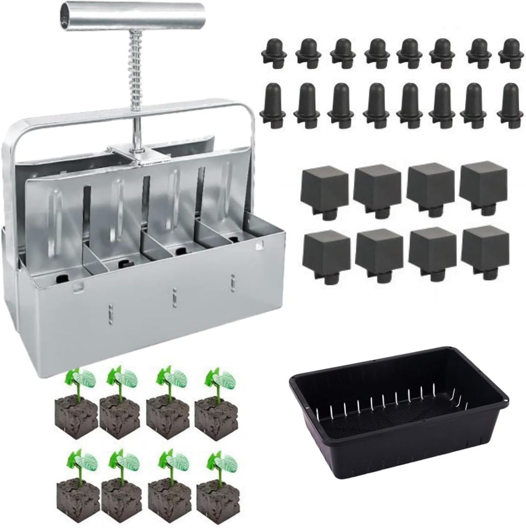 Soil Blocker with A Seedling Tray 8 Cell 2 Inch Soil Block Maker Handheld Block Maker with 3 Sizes Seed Pins Garden Blocking Tools for Seedings, Cuttings, Greenhouses (EXP 02/04/26)