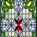 Sosation 25" x 18" Stained Glass Window Panel, Decorative Stained Glass Window Hangings, Hanging Transom with Chain, Vintage Art Handcrafts for Living Room, Kitchen, Cafe, Home Decor (Blue Floral)