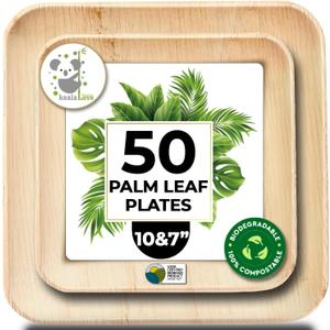 Koala love Palm Leaf Plate Bamboo Paper Plates Disposable 10 Inch & 7 Inch Bulk Party Pack Eco Compostable Biodegradable Wooden Plate Best Alternative To Plastic Paper Plates (50 pc)