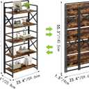 No Assembly Folding Bookshelf, 5 Tiers Vintage Wood Collapsible Book Shelf for Storage,Industrial Metal Foldable Bookcase Organizer for Living Room Bedroom Home Office (Rustic Brown)