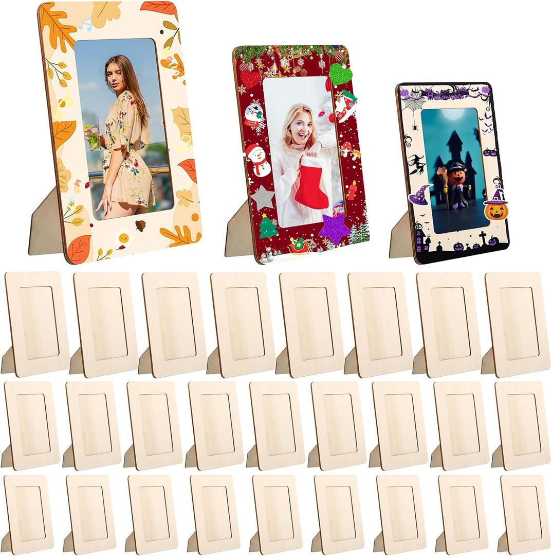 Gerrii 30 Pack Wooden Picture Frames for Multiple Sizes Photos, 4 x 6 and 5 x 7 and 6 x 8 Inch for DIY Wood Photo Frames, Unfinished Standing Picture Frame Decorate for Halloween Christmas