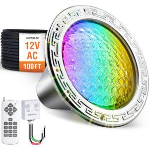 SURAIELEC 10" LED Pool Lights for Inground Pool, 12V AC Waterproof Color-Changing Pool Light with Remote, 300W Equivalent, RGB Colors & Dynamic Effects, Fits Pentair, Hayward, Jandy Niches, 100 Feet