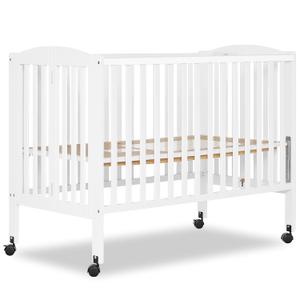 Dream On Me Full Size 2-in-1 Folding Stationary Side Crib In White, Locking Wheels, Folds Flat For Storage, Comes with Teething Guard, Non-Toxic Finish