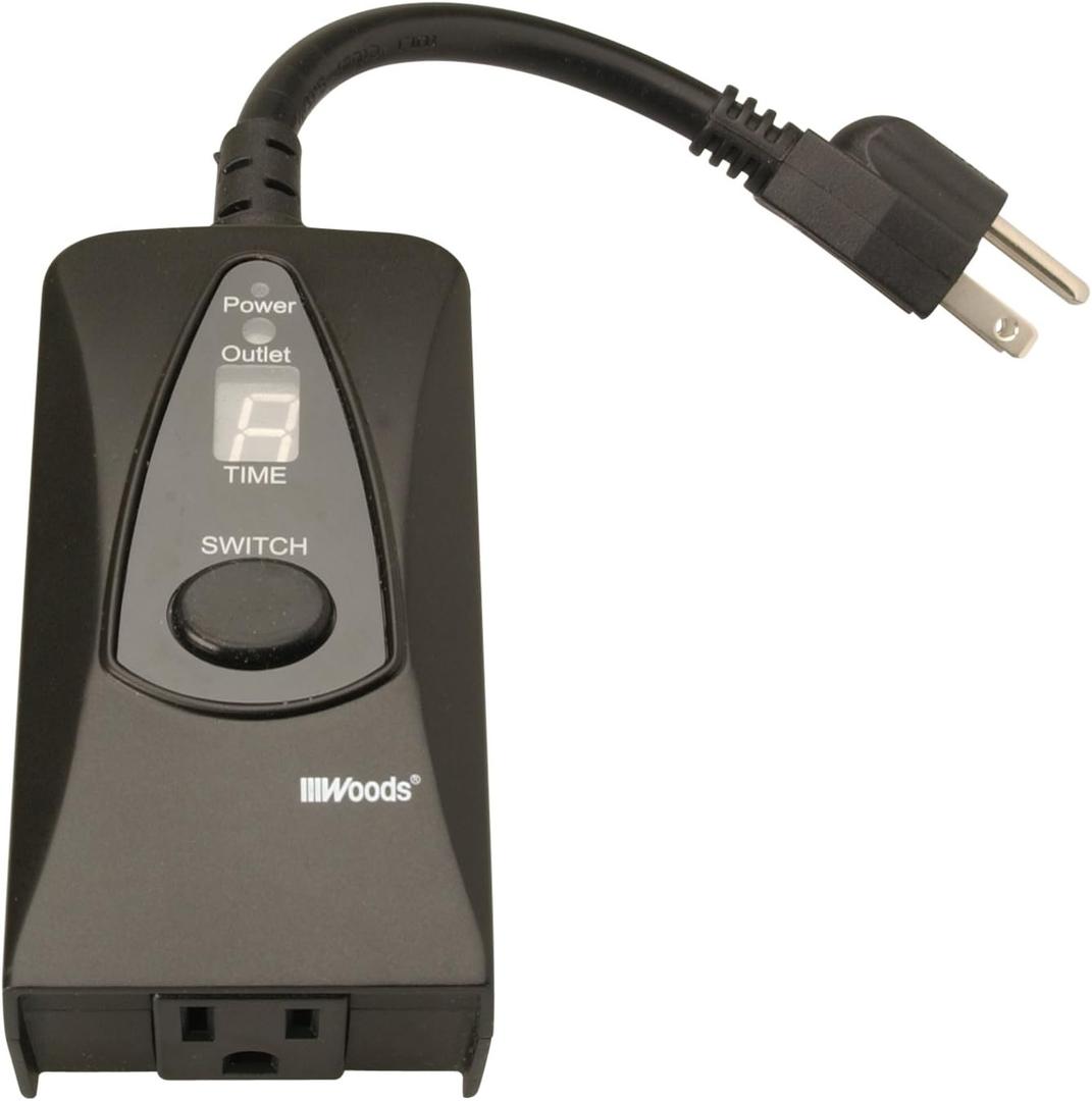 Woods 50013WD Outdoor 24-Hour Digital Photocell Timer with Light Sensor, Plug-In , Black