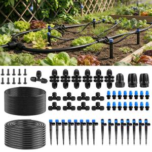 Garden Drip Irrigation System - 230FT Quick-Connect Automatic Watering Misting System Kit with 1/2" & 1/4" Tubing, Adjustable Spray Nozzles & Sprinklers for Lawn, Plant Bed, Greenhouse, DIY Irrigation