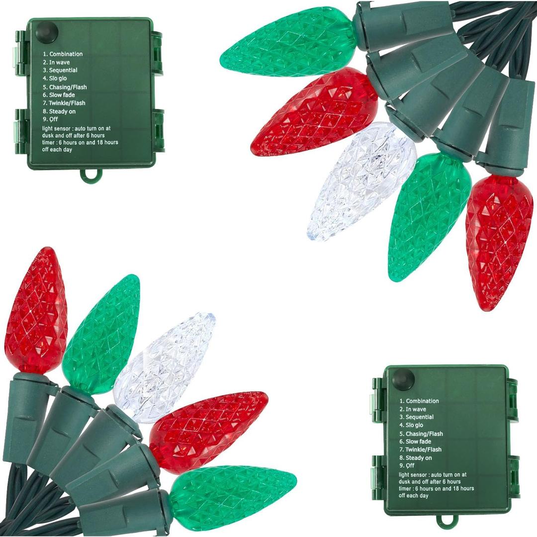 Battery Operated Christmas Lights,2 Pack Total 52 Ft 100 LED Lights Battery Powered LED Decoration String Light with Timer Flash Twinkle,C7 Multicolor