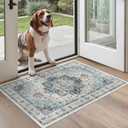 Madane Washable Area Rug 2x3, Small Entryway Rug Non-Slip Vintage Door Mat Indoor Entrance, Low Pile Floor Carpet for Inside Front Door Bedroom Kitchen Entry Laundry (2'x3', Blue)