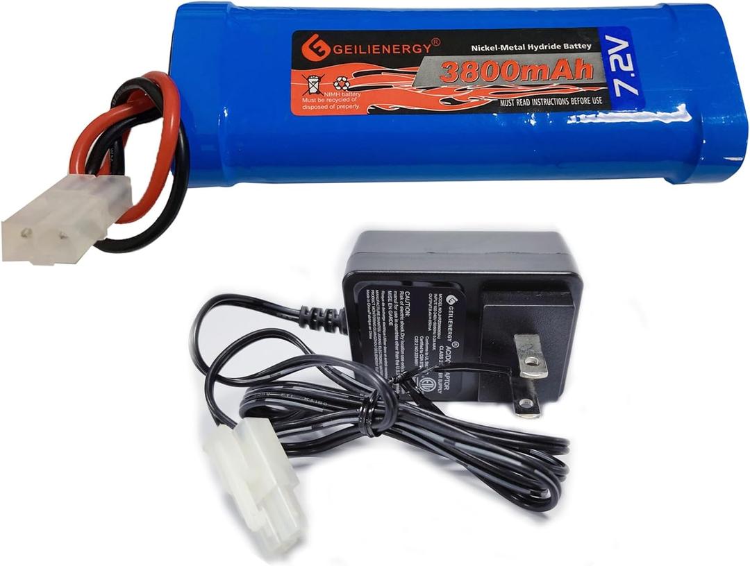 7.2V 3800mAh 6-Cell NiMH Battery for RC Cars Hobby Battery with Tamiya Connector for Car Truck Truggy Buggy Tank Airplane Helicopter Boat Racing (1 Pack) + 1PCS 7.2V Charger