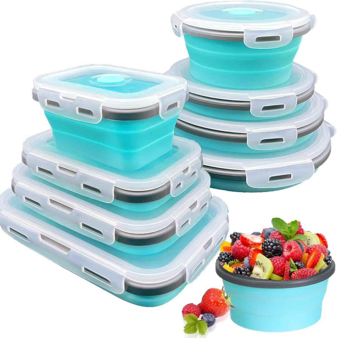 8 Collapsible Food Storage Containers With Lids, Rv Collapsible Bowls, Silicone Food Storage Containers, Camping Food Containers, Collapsible Containers for Food, Camping, Travel