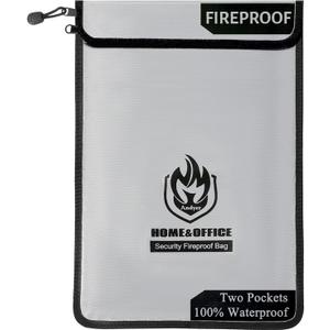 Upgraded Two Pockets Fireproof Document Bag (2000), andyer 15x 11Waterproof Fireproof Money Bag for Cash with Zipper, Important Document Storage Organizer for Valuables, Legal Documents Safe (Grey)