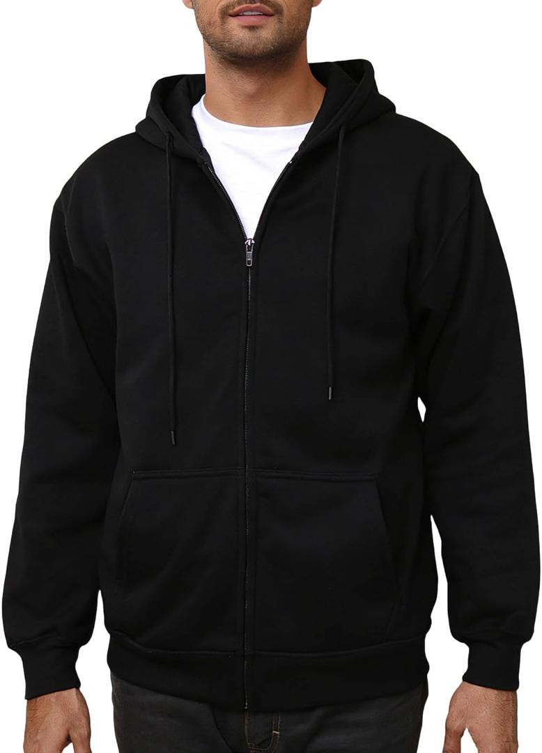 LINMYZAI Black Men's Full Zip Hoodie Fleece Long Sleeve Hooded Sweatshirt Pullover Men Lightweight Athletic Hoodies L