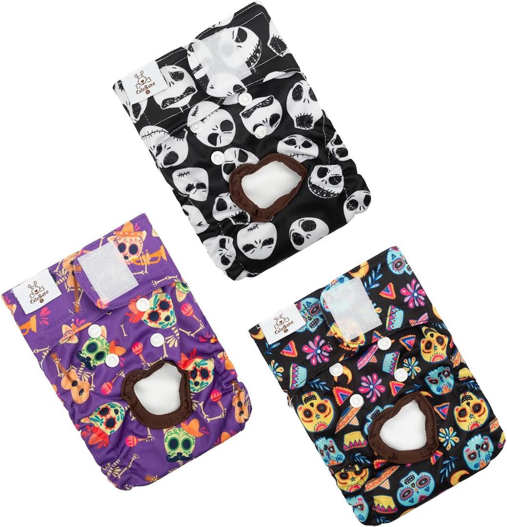 CuteBone Halloween Dog Diapers Female Washable Small Medium Large 3 Pack Reusable Doggie Diapers Puppy Period Pants for Doggy Heat Cycle Peeing, Size: M