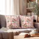 Bunny Throw Pillow Covers 18x18 Set of 2 | Pink Gingham Floral Decorative Cushion Covers | Cottage Rabbit Pillowcases for Couch Sofa Bed Bedroom Living Room