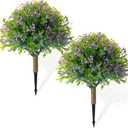 Yunlly 2 Set Artificial Boxwood Topiary Ball Tree 23.6" UV Resistant Artificial Outdoor Greenery Shrubs with Spike Topiary Ball Tree with Flower for Garden Yard Porch Patio Front Door Decor(Purple)