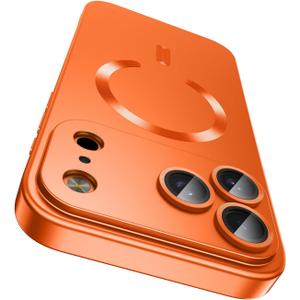 Magnetic for iPhone 17 Pro Case, Compatible with MagSafe, Built-in Camera Lens Protector, Slim Thin Soft Silicone Bumper Shockproof Metallic Luster Phone Case (Orange)