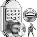 Keyless Entry Door Lock - Door Locks with Keypads, Deadbolt Lock Keypad Door Knob, Stainless Steel (Pass Code or Key) 100% Mechanical, No Electronic Gray