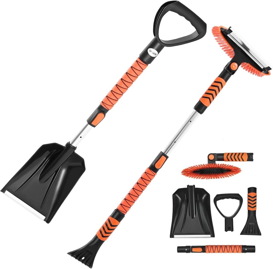 VEVOR Snow Shovel and Snow Brush, 42 in Extendable Snows Broom & Ice Scraper with 180 Pivoting Brush Head, Non-Slip Grip, Portable Winter Snows Removal Tools for Cars Trucks SUVs Vehicle (Black)