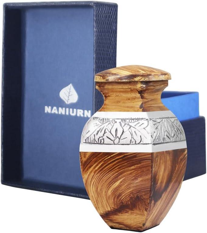 Small Keepsake Urn for Ashes for Women & Men, Mini Cremation Urns for Human Ashes, Hand Engraving Decorative, Square Miniature Urns, Tiny Sharing Keepsake, Brown Wood Texture - Little Urn