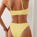Fanuerg Women's Ribbed Bikini Sets U Wire Adjustable Spaghetti Straps Swimsuit Textured Ruched Two Piece Bathing Suit Yellow L