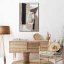 Living Room Wall Art Geometric Lines Abstract Painting Picture Decoration, Brown and Matte Gray Canvas Artwork for Office Bedroom Walls Decor 24 x 36 Framed