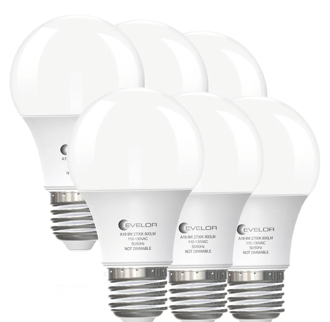 6-Pack A19 LED Light Bulbs,60 Watt Equivalent Soft White 2700K with E26 Base,Efficient 9W,800 Lumens Non-Dimmable Warm White LED Bulbs,15000 Hours, Ideal for Bedroom Living Room