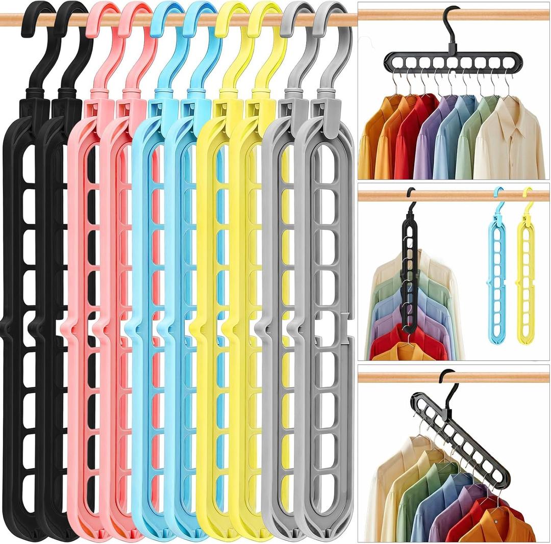 HEYHOUSE Closet Organizers and Storage,College Dorm Room Essentials,Pack of 10 Multifunctional Organizer Magic Space Saving Hangers with 9 Holes Storage Organization for Wardrobe Closet (Multicolor)