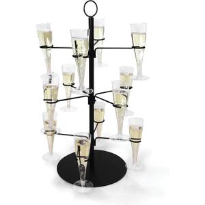 Cocktail Tree Stand, Glass Flight Tasting Display For Drinks, 3 Tier - 12 Holders For Champagne, Cocktails, Martini, Margarita Cups at Weddings, Bridal Shower, Mimosa Bar Parties & Events (Black)