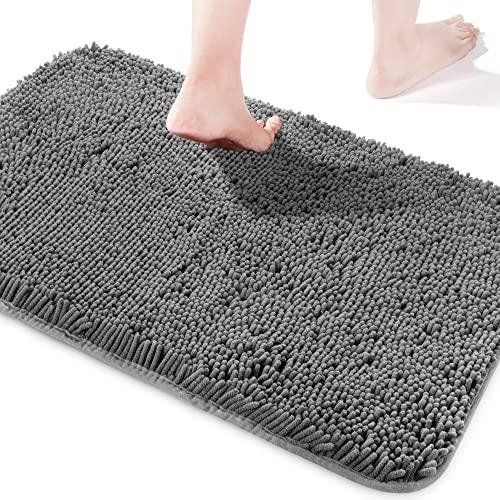 Yeaban Chenille Bathroom Rugs Non-Slip Thick Plush Bath Mat - Absorbent Washable Bath Rugs for Bathroom Shower Sink Carpet (Dark Gray, 23' x 40'