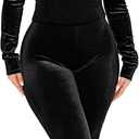 CLOCOR 2 Piece Outfits for Women Bodycon Long Sleeve High Neck Tracksuit Lounge Velour Legging Pants Jogger Set (Large, Black)