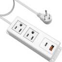 Multiple Plug Outlet with USB C 20W Wall Mounted Power Strip Under Desk Mountable Extension Cord with PD Type C Flat Plug Power Station for Home Workshop Dorm Travel White