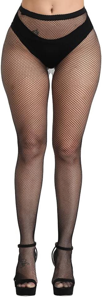 CozyWow Fishnet Tights for Women, High Waist Footed Fishnet Stockings Soft and Stretchy, Women's Patterned Tights 10+ Colors (A-black-mini Hole) One Size