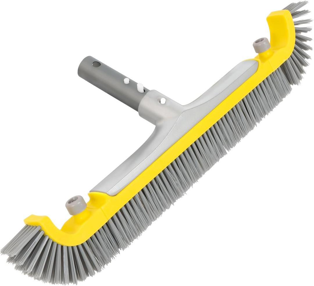 POOLAZA 20'' Pool Brush, Heavy Duty Pool Brushes for Cleaning Pool Walls & Floors, Premium Pool Brush Head for Inground Pools with BPT Bristles & EZ Clip, Curved Ends High-Efficiency Pool Scrub Brush