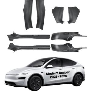 for Tesla Model Y Juniper Door Sill Protector Guards Door Entry Guard, Scratch Resistant TPE Seat Side Protector Cover Interior Accessories Leather Pad Lower Anti Kick Pads Carbon Fiber Texture